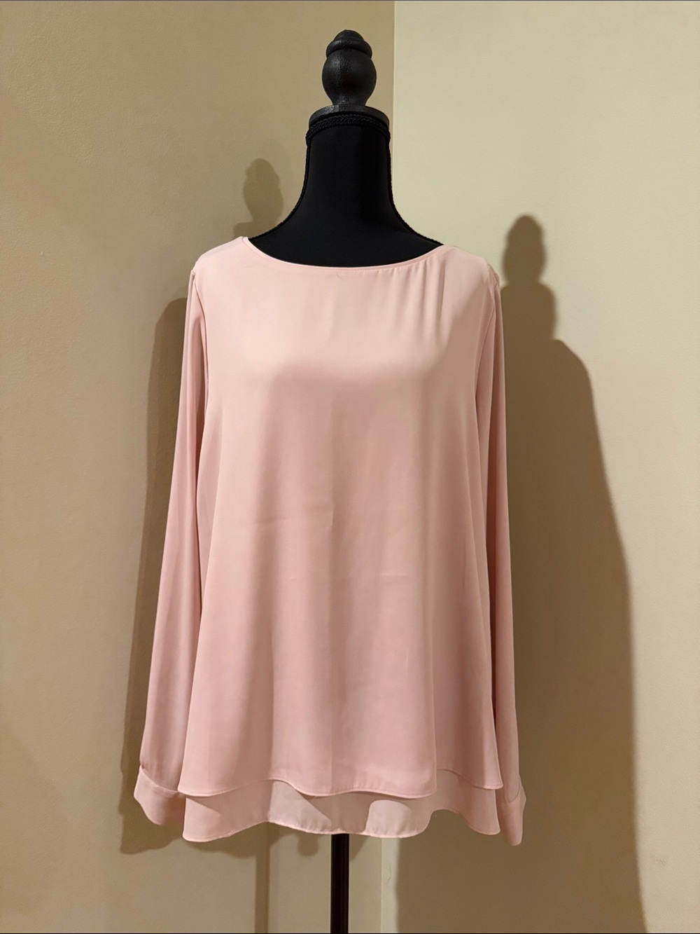 White House Black Market Soft Pink Layered Long-Sleeve Blouse